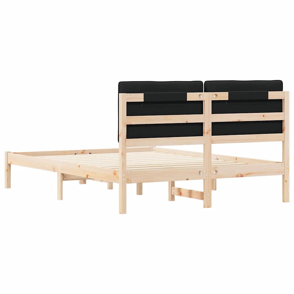 Letto con Testiera Rivestita Nero 140 x 190 cm Pino massello