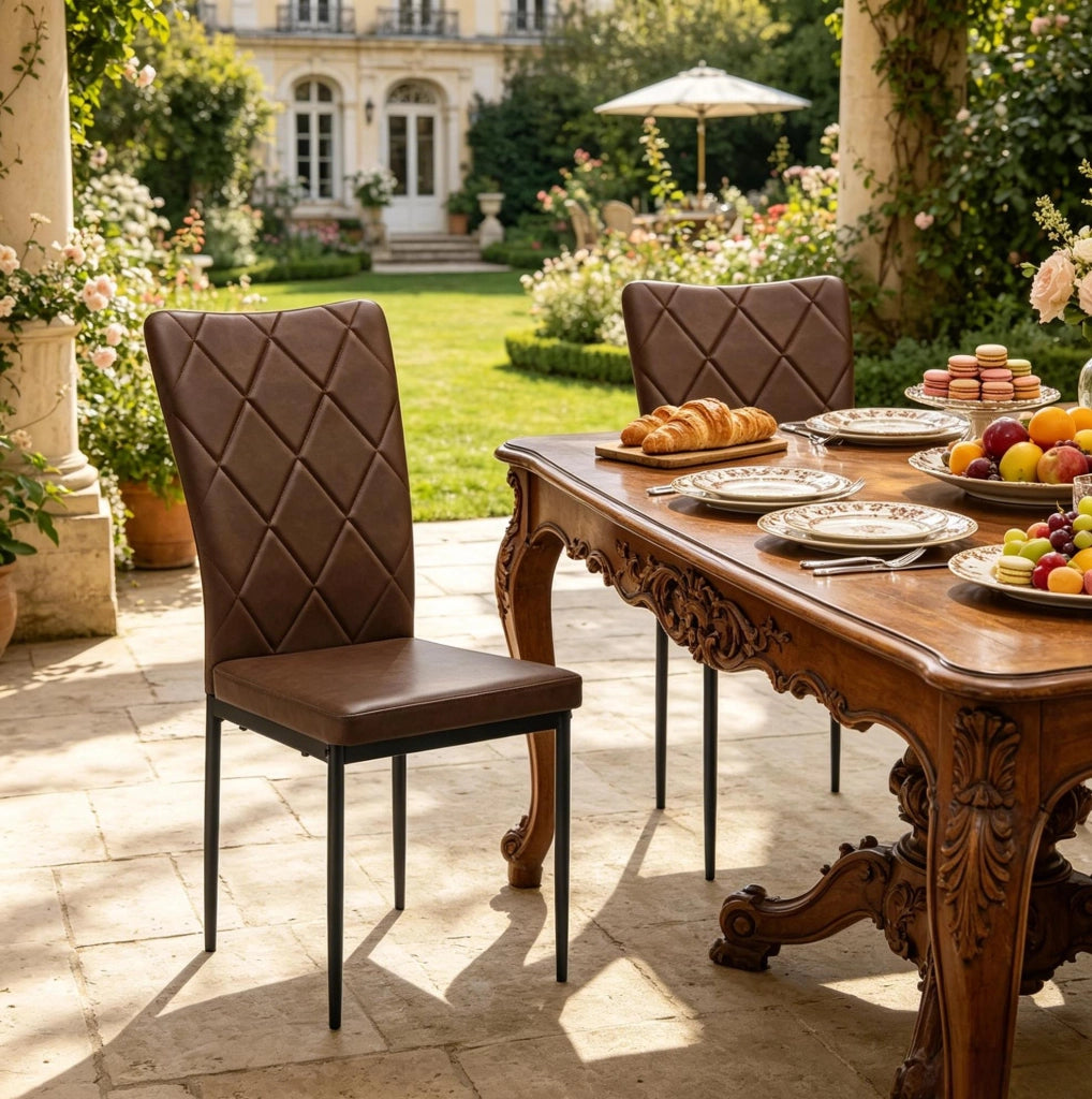 Set di 4 sedie da pranzo in similpelle marrone scuro