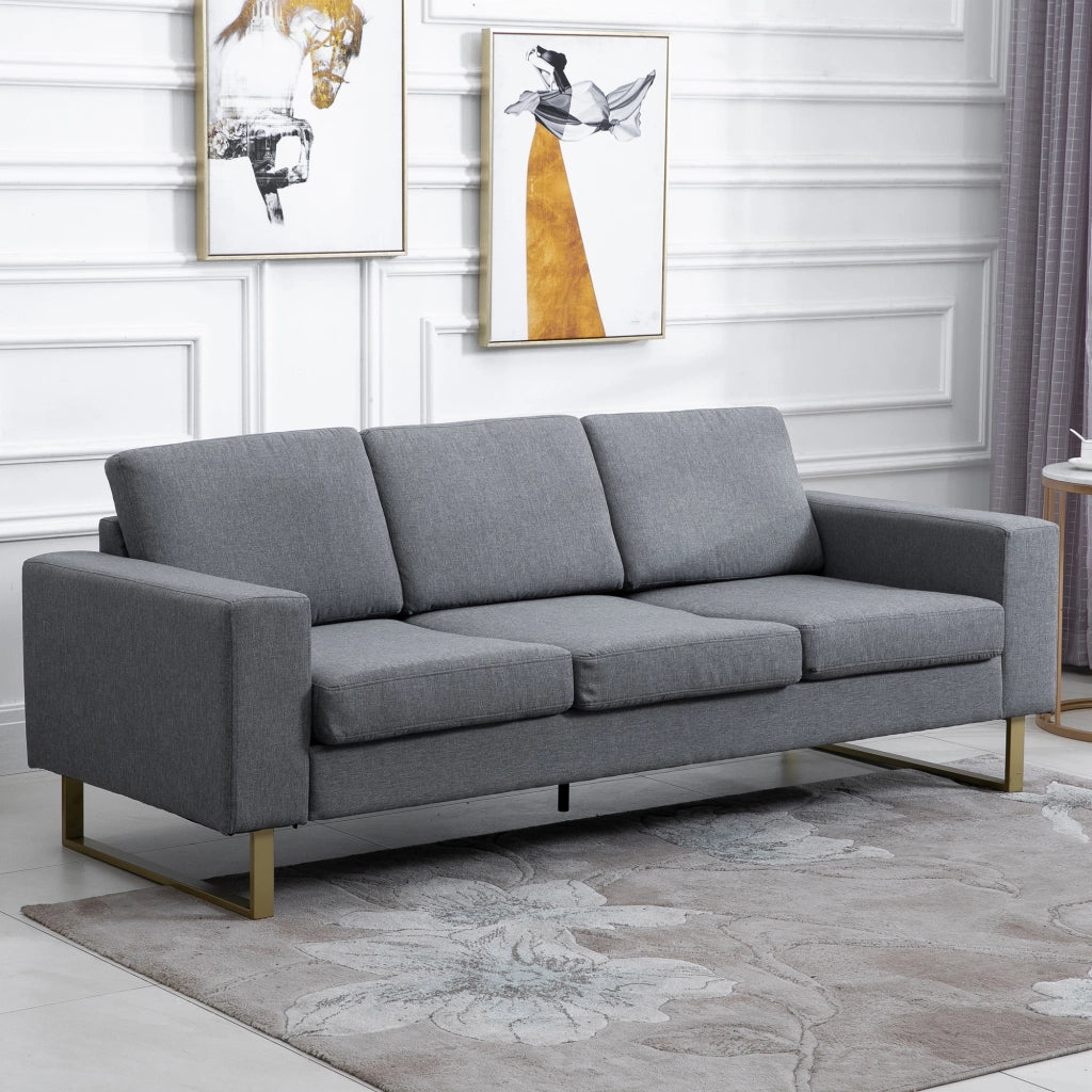 Divano 3 Posti in Tessuto con Cuscini e Braccioli ¨C Zephmum ¨C 200x82x78 cm Grigio Scuro