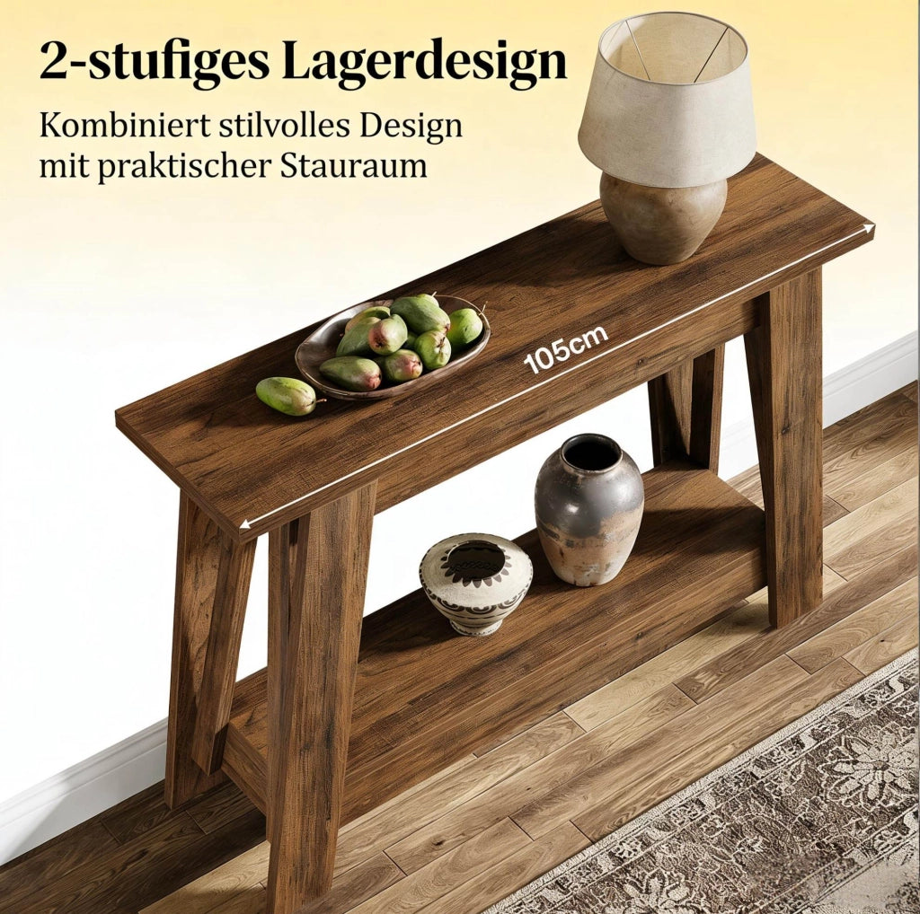 Tavolo consolle con 2 ripiani aperti 105 x 30 x 80 cm; marrone rustico