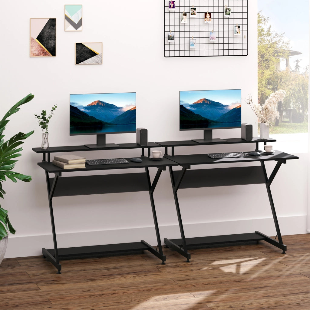 Scrivania Gaming 100 cm con Supporto Monitor ¨C zephmum ¨C Legno e Metallo Nero