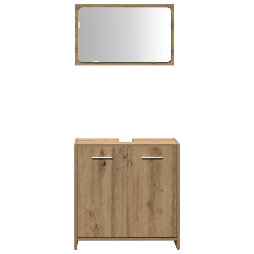 Mobiletto da bagno a parete con specchio 60 x 33 x 61 cm ampio spazio contenitivo moderno atmosfera accogliente legno di rovere lavorato a mano 02_0050727