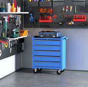 Carrello portautensili in acciaio blu con 5 cassetti e ruote