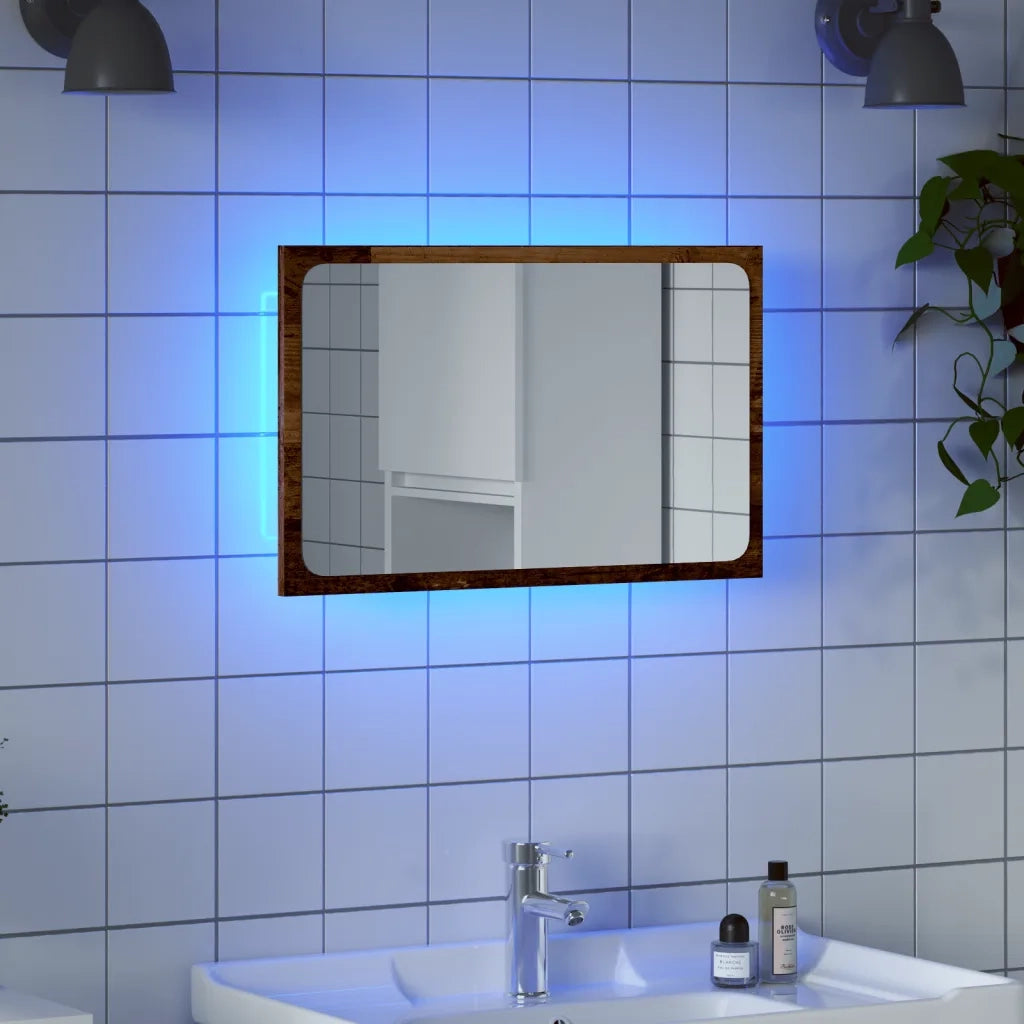Specchio da Bagno con Luci LED Legno Antico 60x8,5x38 cm 856265