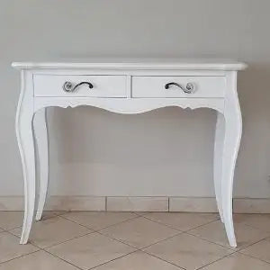 Consolle entratina sagomata in legno massiccio con cassetto Shabby chic bianca