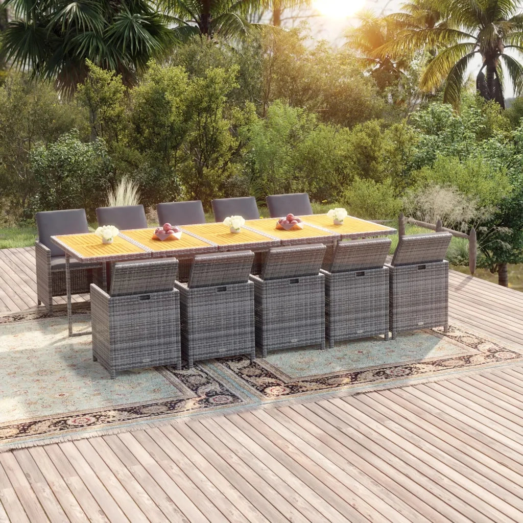Set Pranzo da Giardino 11 pz con Cuscini in Polyrattan Grigio 3095605