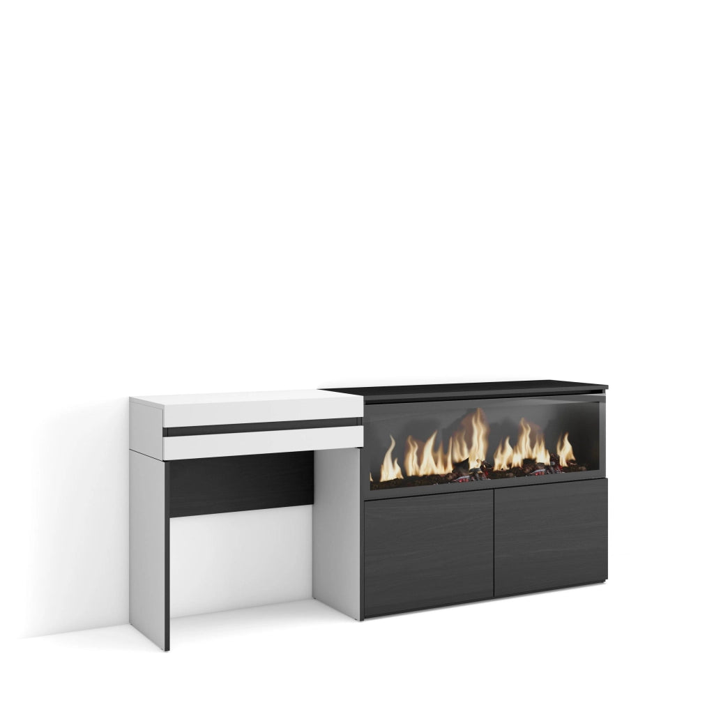 Tavolo da toeletta, 177x35x75cm, Con cassetto, Camino elettrico XXL, Bianco RF3454