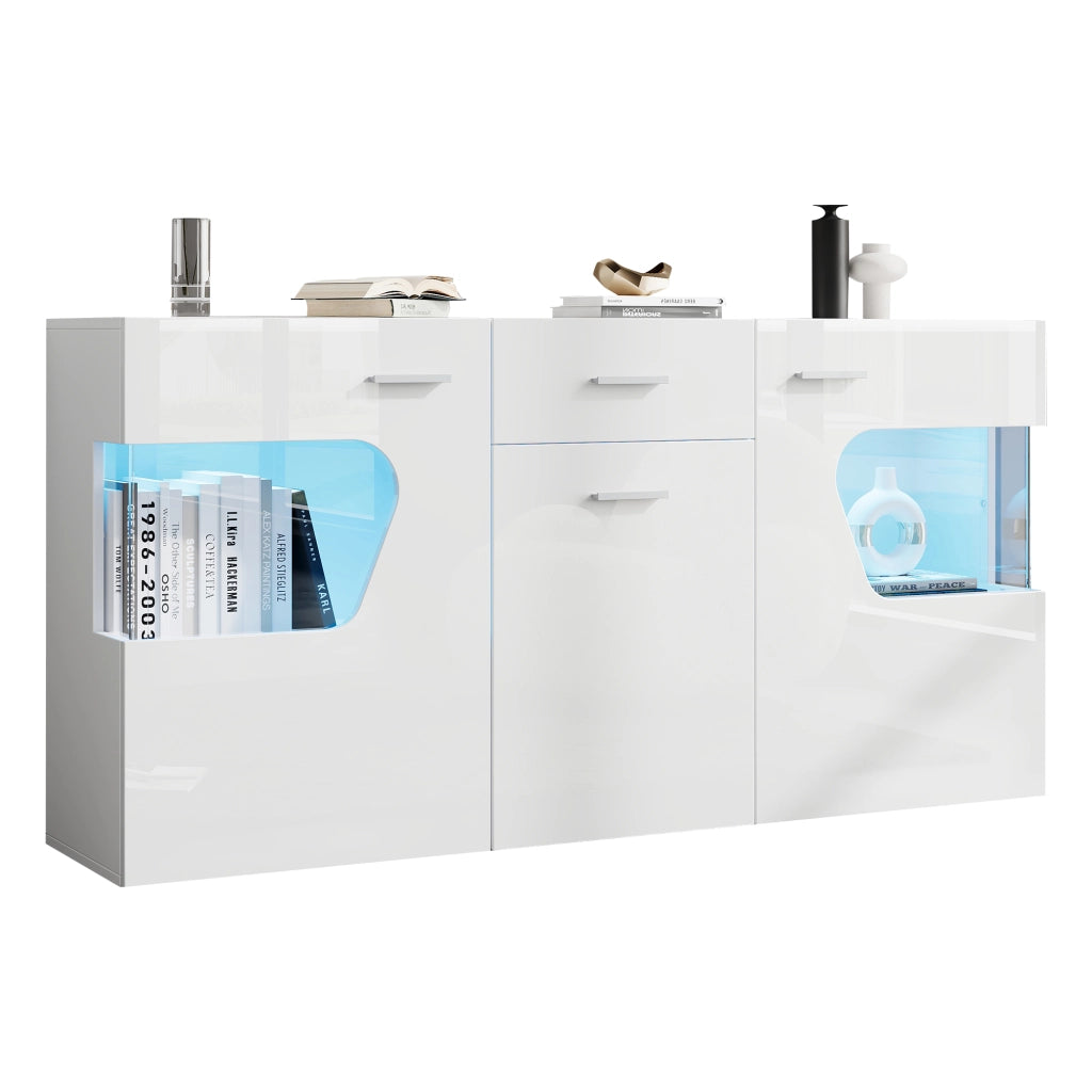 Sideboard 140x33x70 cm con luci LED in MDF bianco