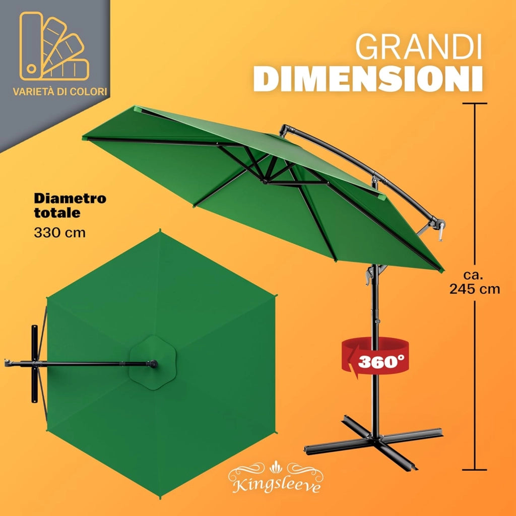 Ombrellone da Giardino Decentrato UV 50+ Regolabile 330cm Manovella Terrazzo Balcone