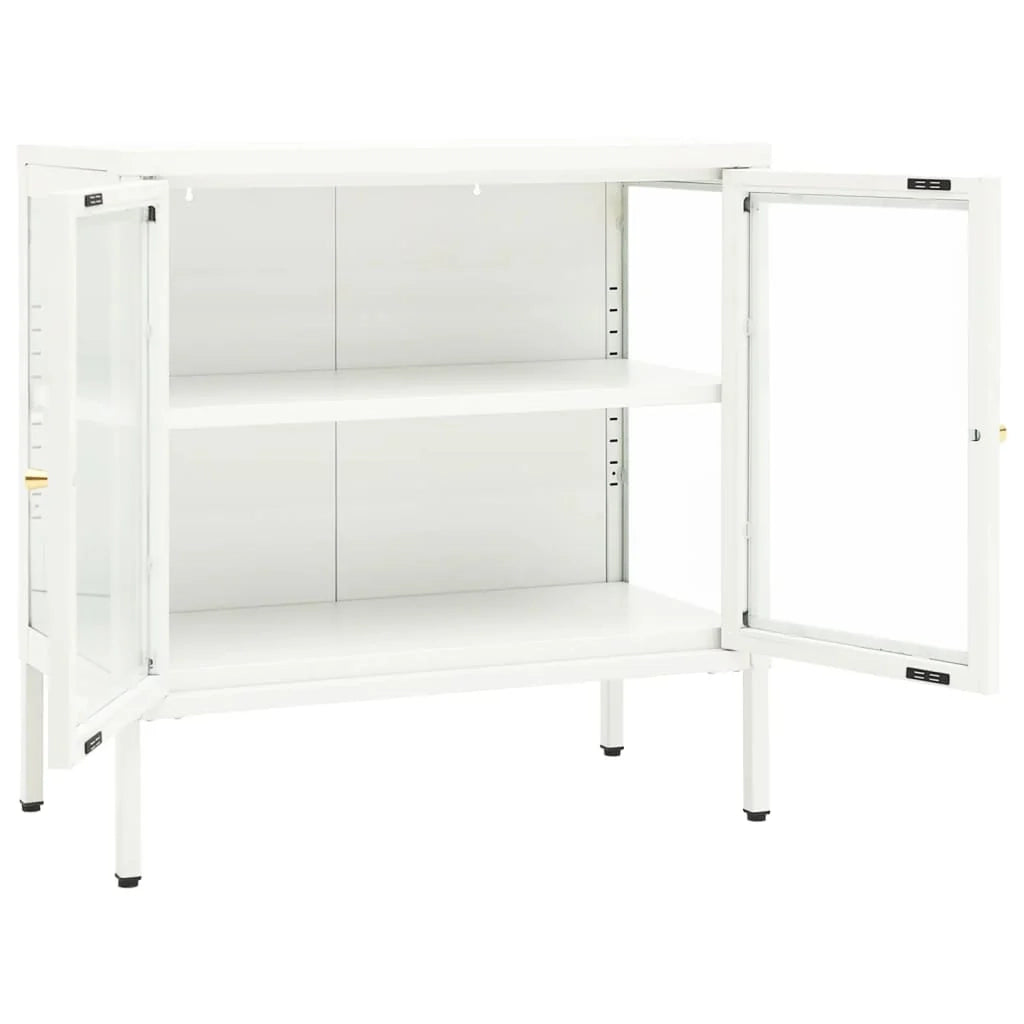 Buffet credenza cassettiera armadio mobile contenitore organizer per cucina soggiorno salotto 70 x 35 x 70 cm acciaio e vetro bianco 02_0030490