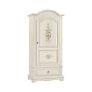 Armadio appendiabiti 1 anta 1 cassetto arte povera in legno massello e mdf con rifinitura in bianco filo verde con decori 95x56x196 H