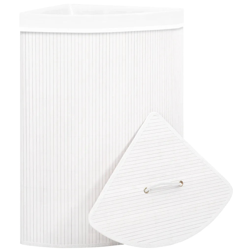 Cesto Portabiancheria Angolare in Bambù Bianco 60 L 320763