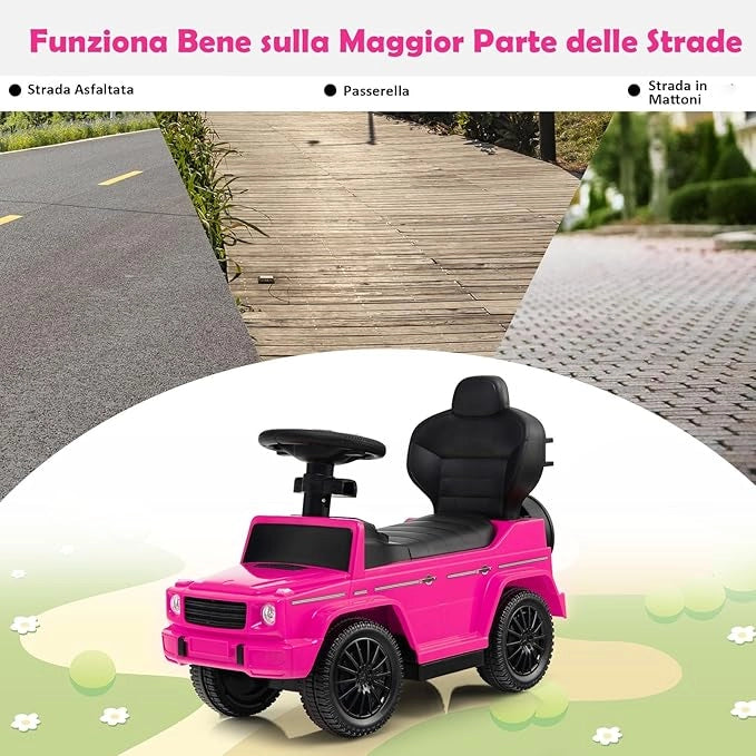 Auto a Spinta per Bambini, Macchina Cavalcabile a Spinta con Tettuccio Regolabile Maniglia per Genitori Paracolpi, Ideale per Bambini 12-36 Mesi (Rosa)