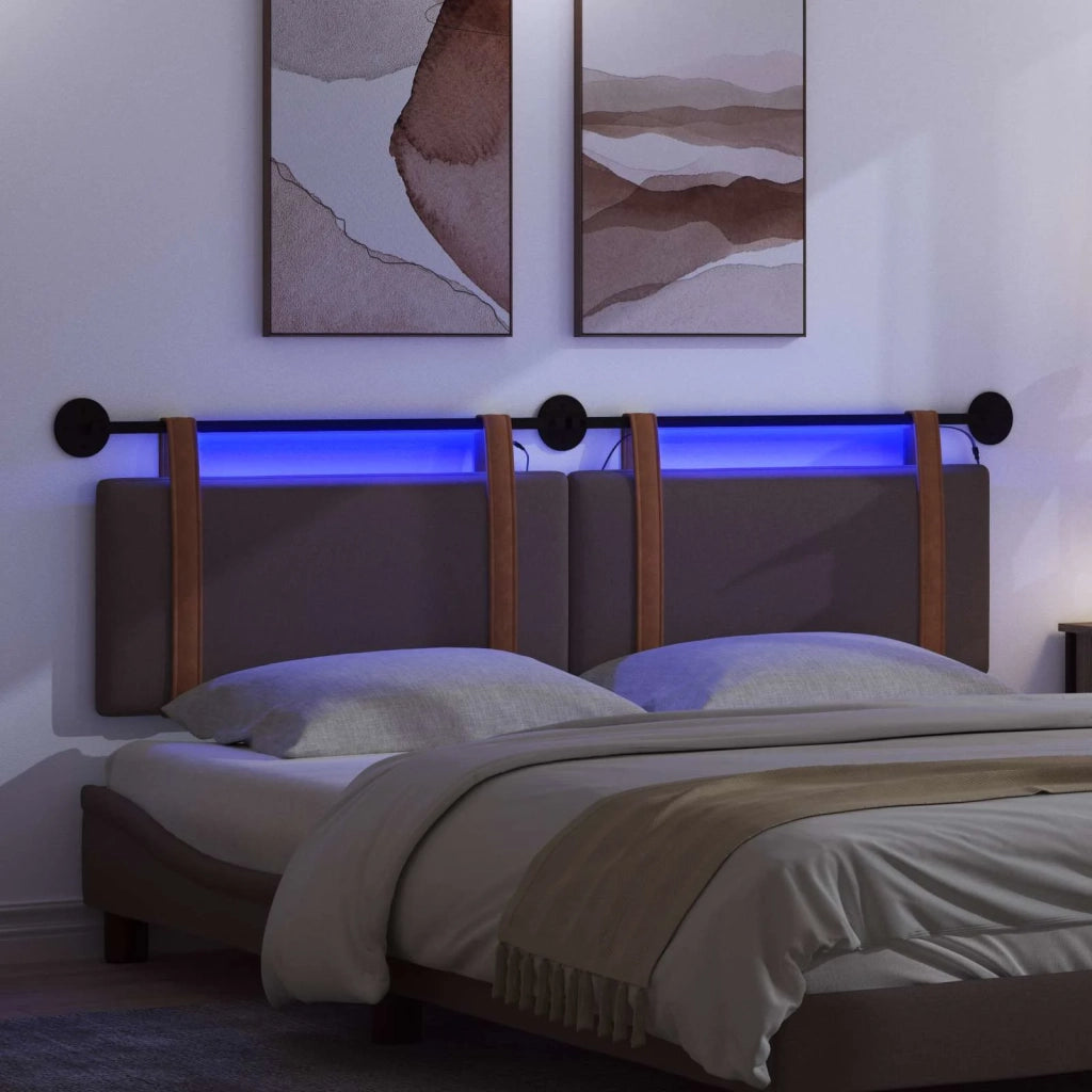 Testiera | Testata sospesa Con luce LED Marrone Scuro PU Antico