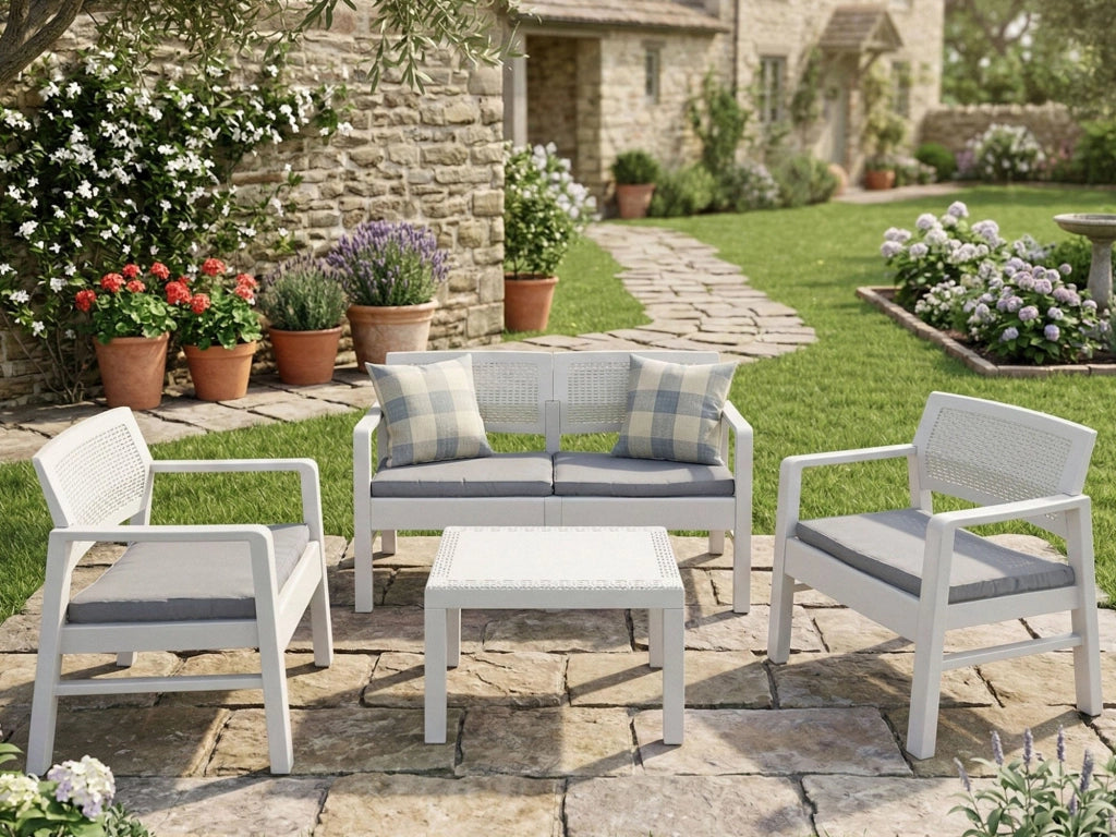 Salottino Outdoor Agnelo, set Salotto da Esterno 4 Posti Made in Italy, Bianco