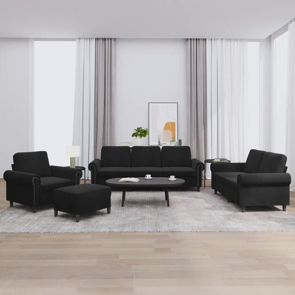 Set di Divani 4 pz con Cuscini Nero in Vellutocod mxl 83296
