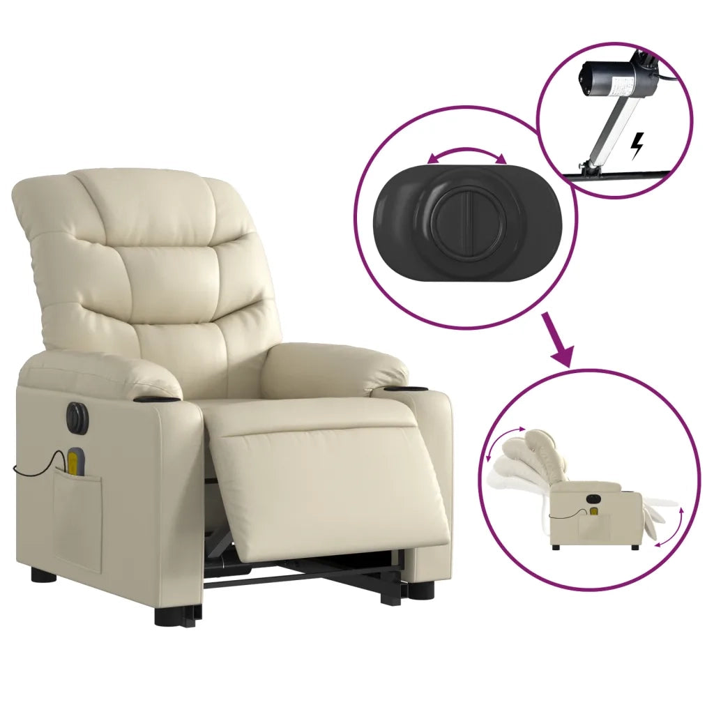 Poltrona Alzapersona Elettrica Reclinabile Crema in Similpelle 3206621