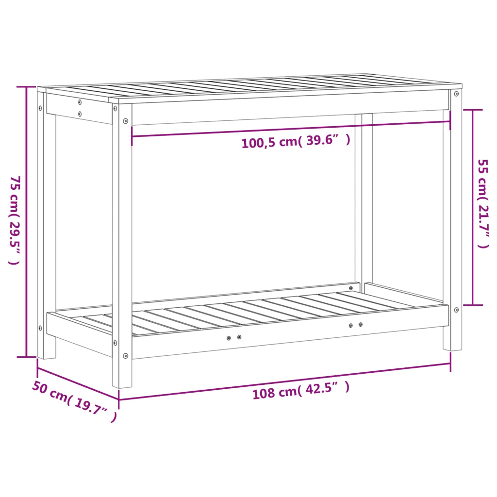 Tavolo Invaso con Ripiano 108x50x75 cm Legno Massello di Pino CFW4408584