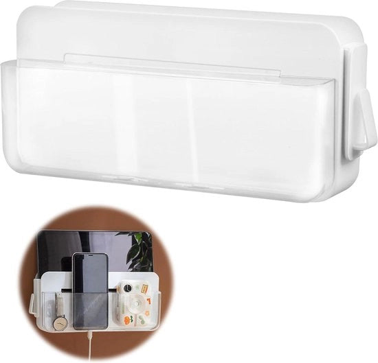 Organizzatore da Parete a Controllo Remoto - Cassetta di Stoccaggio Multi-Funzione a Doppio Strato per Dispositivi di Controllo Remoto, Tablet e Caricamento di Telefoni Cellulari