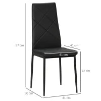 Set di 4 Sedie da Pranzo con Schienale Alto in Finta Pelle e Acciaio, 41x50x97cm, Nero