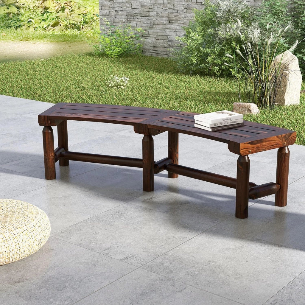 Panchina da Esterno in Legno per 2-3 Persone, Portata 325 kg, Panca Curva con Sedile Ampio e a Doghe, Panchina da Balcone, Giardino e Cortile (Marrone)