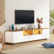 Mobile TV con LED 180x40x46 cm; 2 cassetti e 2 armadietti; bianco e legno naturale