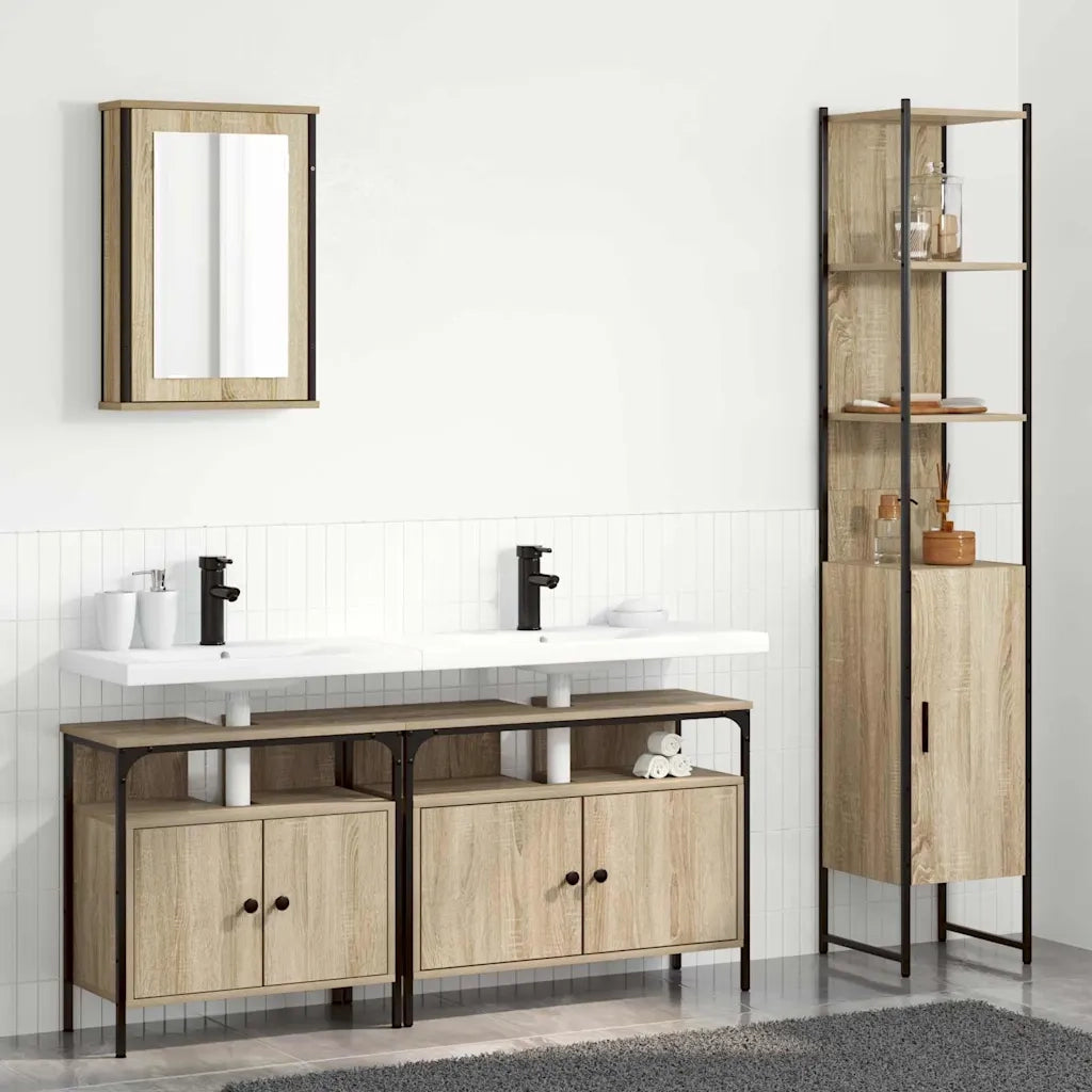 Set di mobili per il bagno con lo scaffale 4 pcs Rovere Sonoma