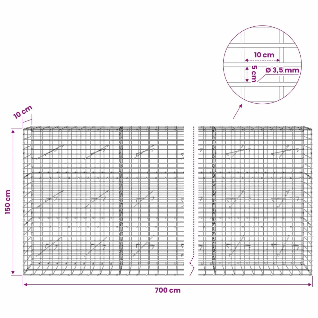Gabione con Filo da 3,5 mm e Rete da 5x10 cm 700x10x150 cm 3462560