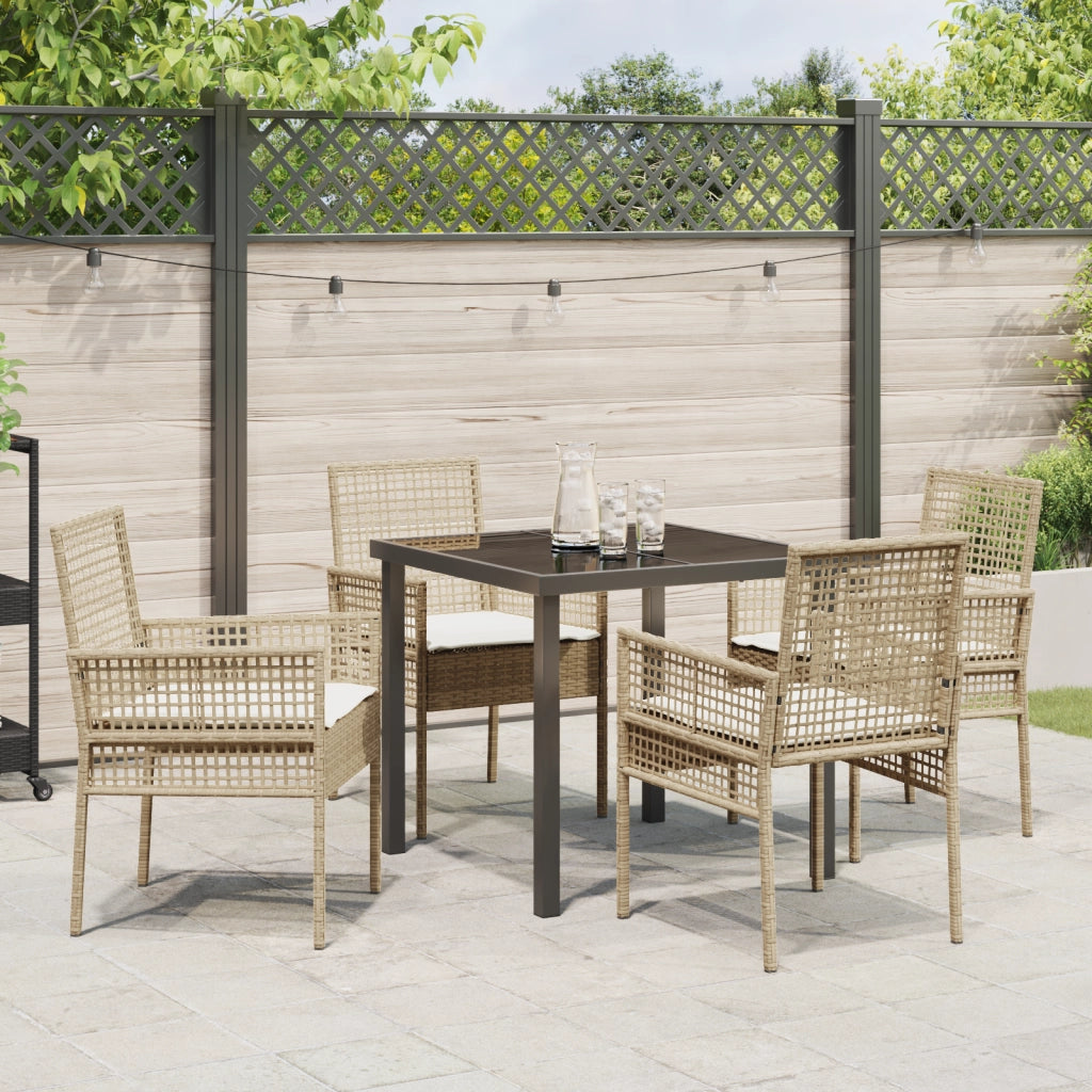 Set da Pranzo da Giardino da 5 Pezzi con Cuscini Beige Polyrattan