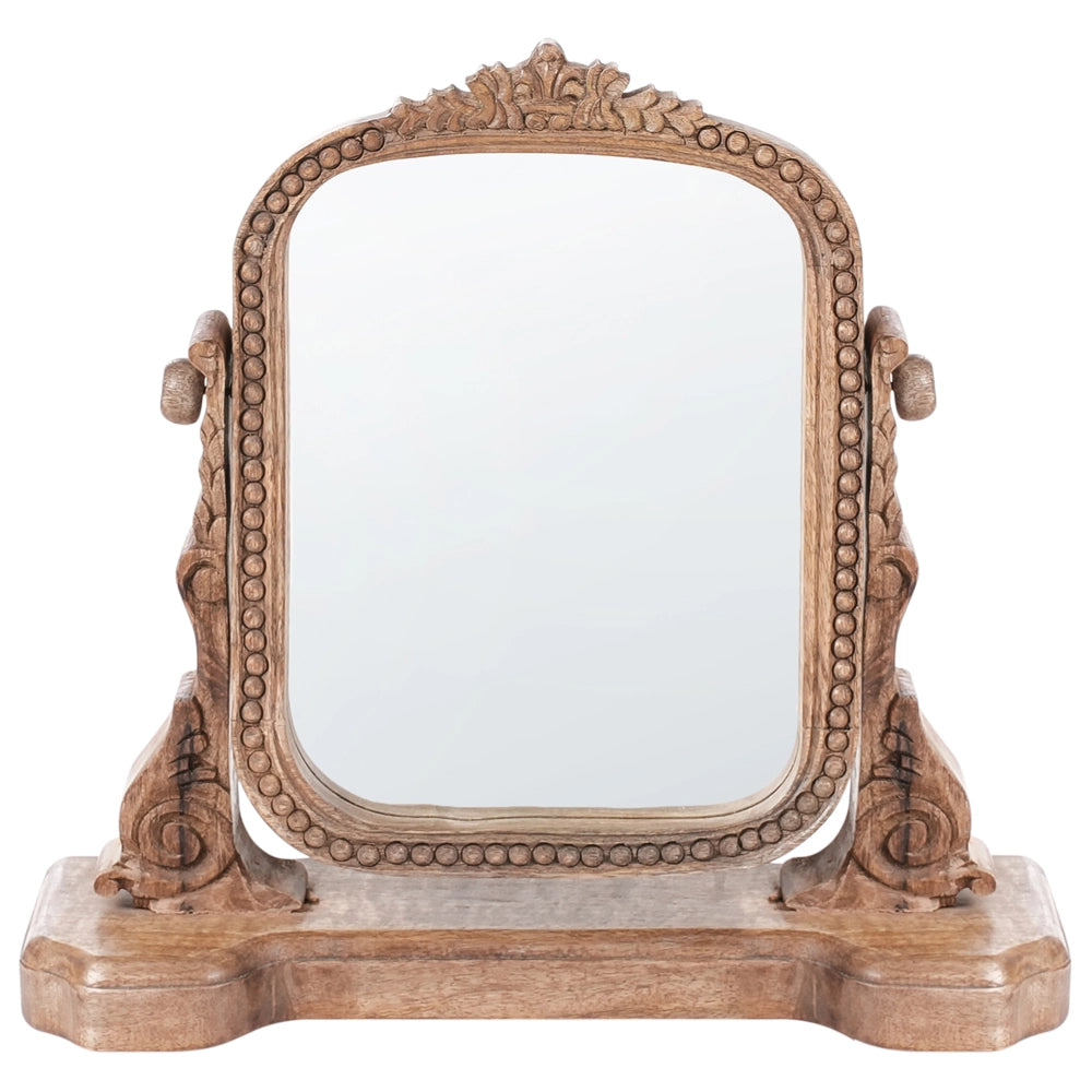 Specchio per il trucco Tavolo da toeletta in legno di mango marrone Specchio d'ingrandimento decorativo
