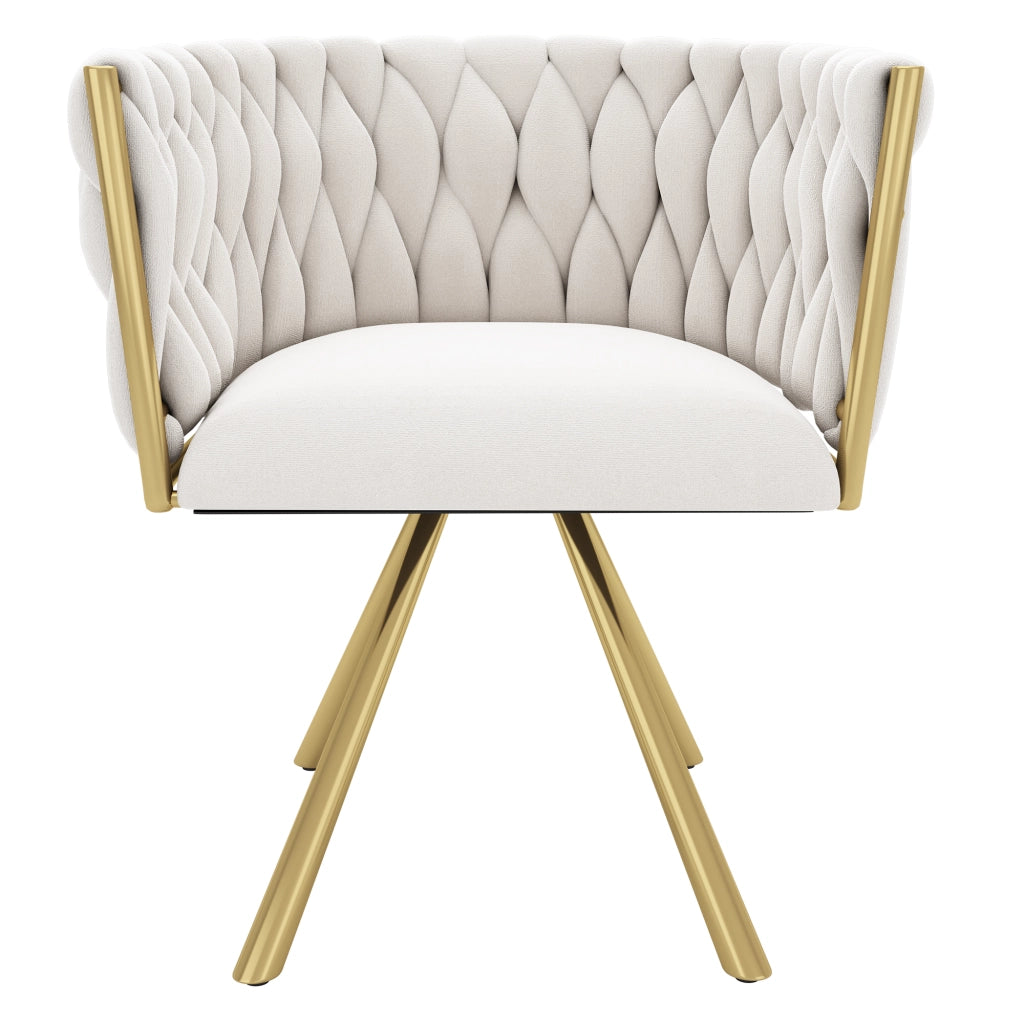 Sedia da pranzo girevole in velluto beige e oro con struttura in metallo, design ergonomico