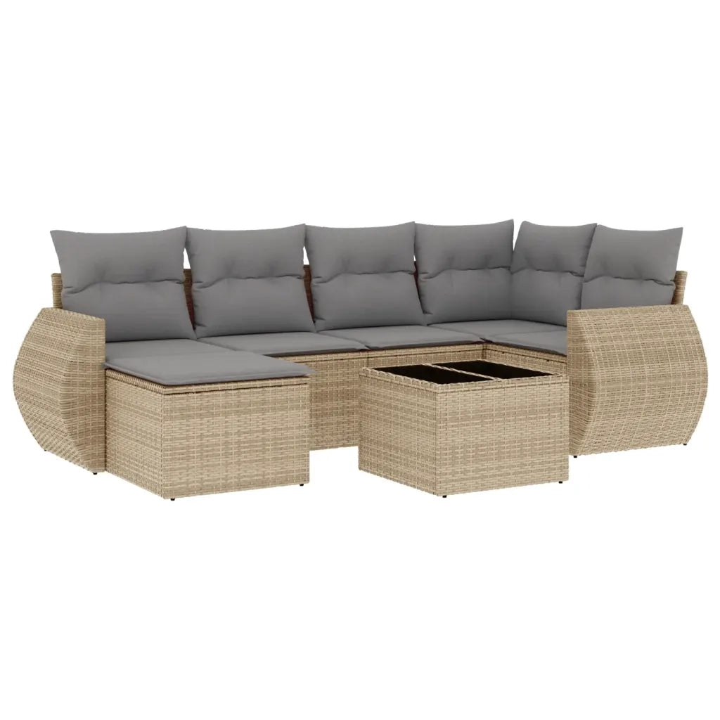 Set Divani da Giardino 7 pz con Cuscini Beige in Polyrattan