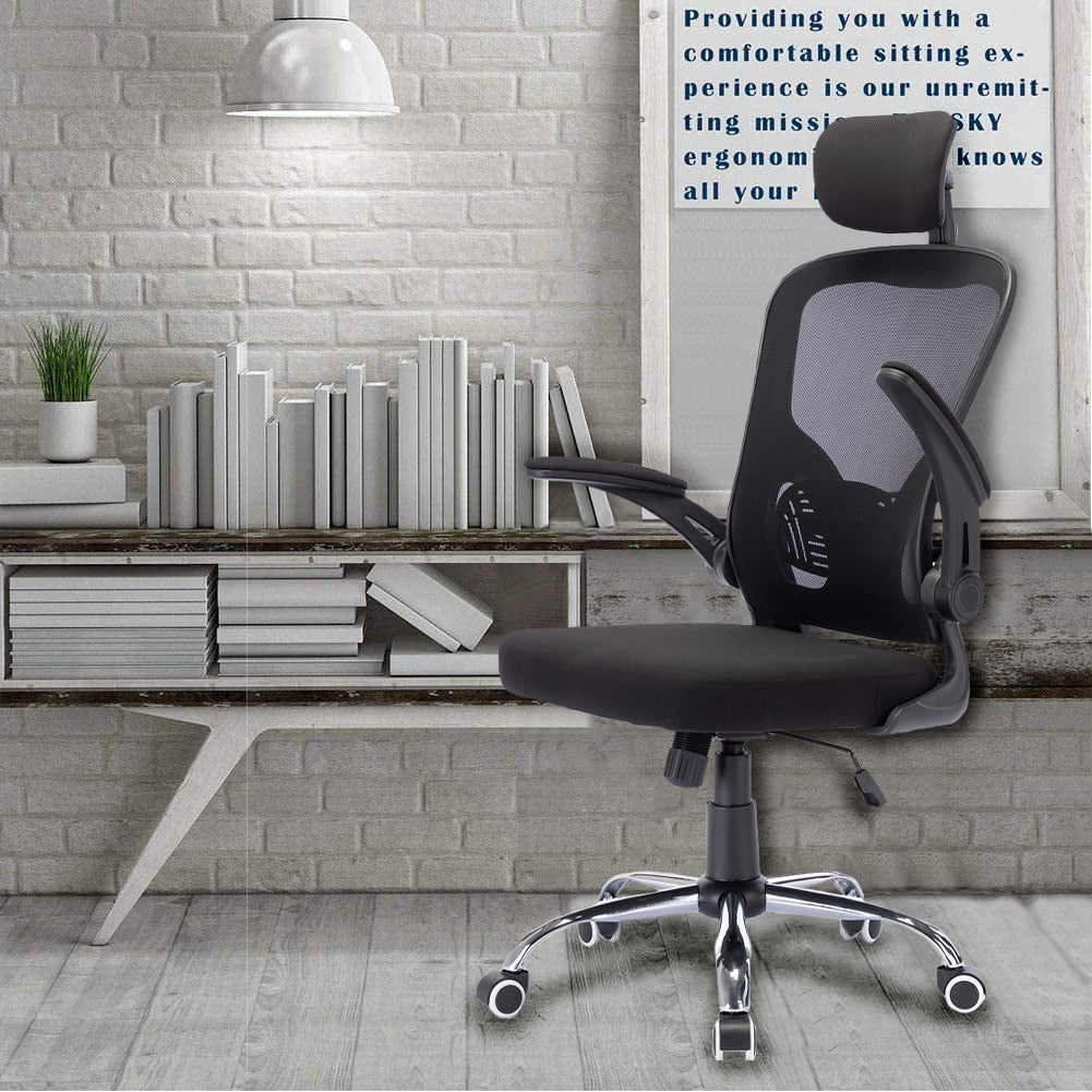 Sedia da Ufficio Ergonomica con Schienale Alto e Poggiatesta Braccioli 3D Nero