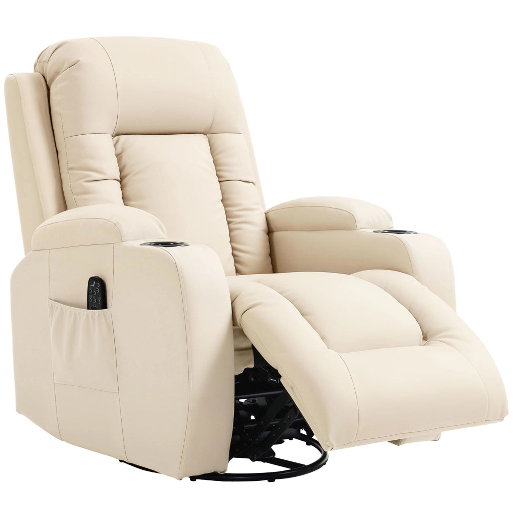 Poltrona relax massaggiante e riscaldante ¨C Xylo ¨C girevole 360¡ã, reclinabile, crema, 82x99x103cm