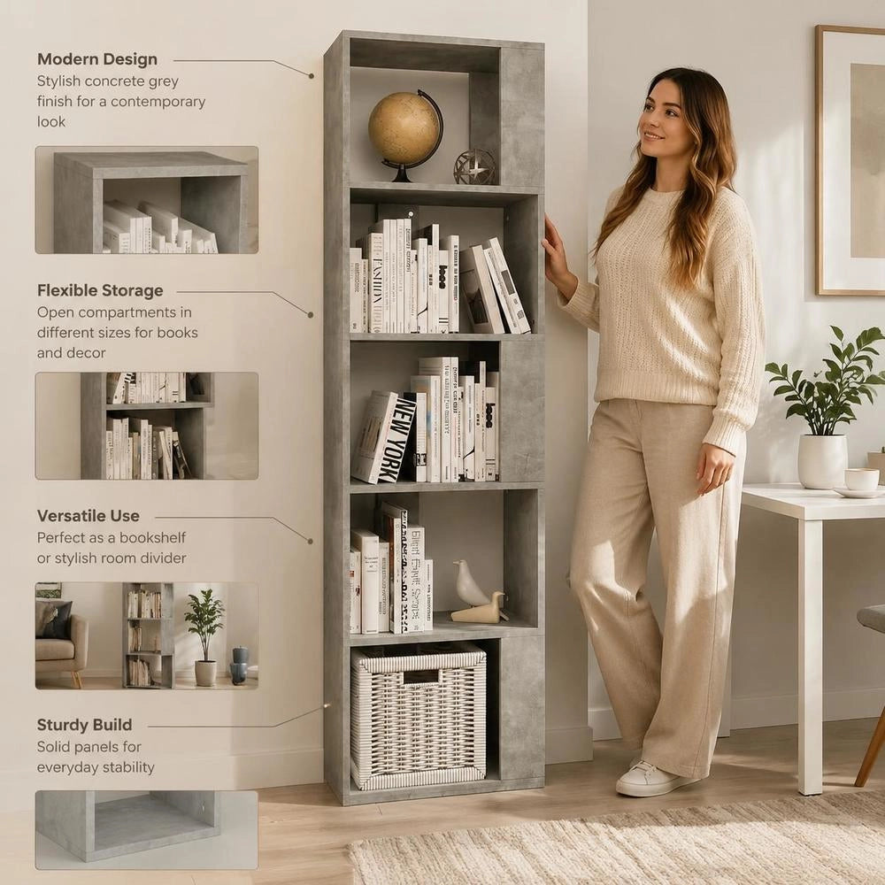 Bookshelf/room Divider, Concrete Grey, 45x24x159 Cm, Wood-based Material