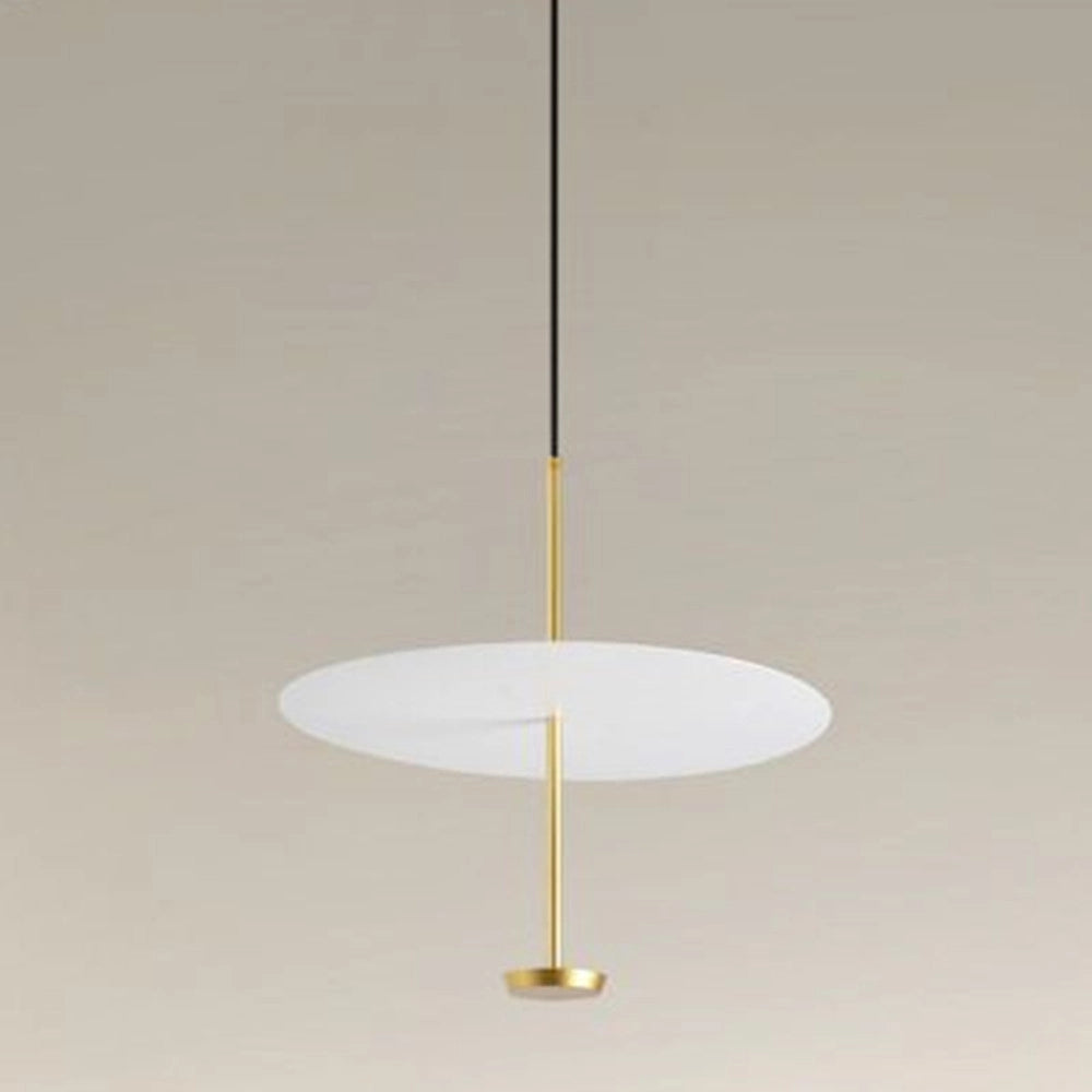 Trade Shop - Lampadario A Sospensione Luce 6500k Led 18w Disco Paralume Piatto Bianco Oro Tondo 33207 -