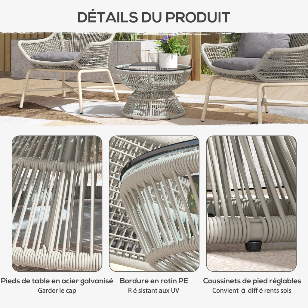 Tavolino da giardino rotondo in resina effetto rattan con piano in vetro temperato ¨C Minimal ¨C ? 60x37 cm