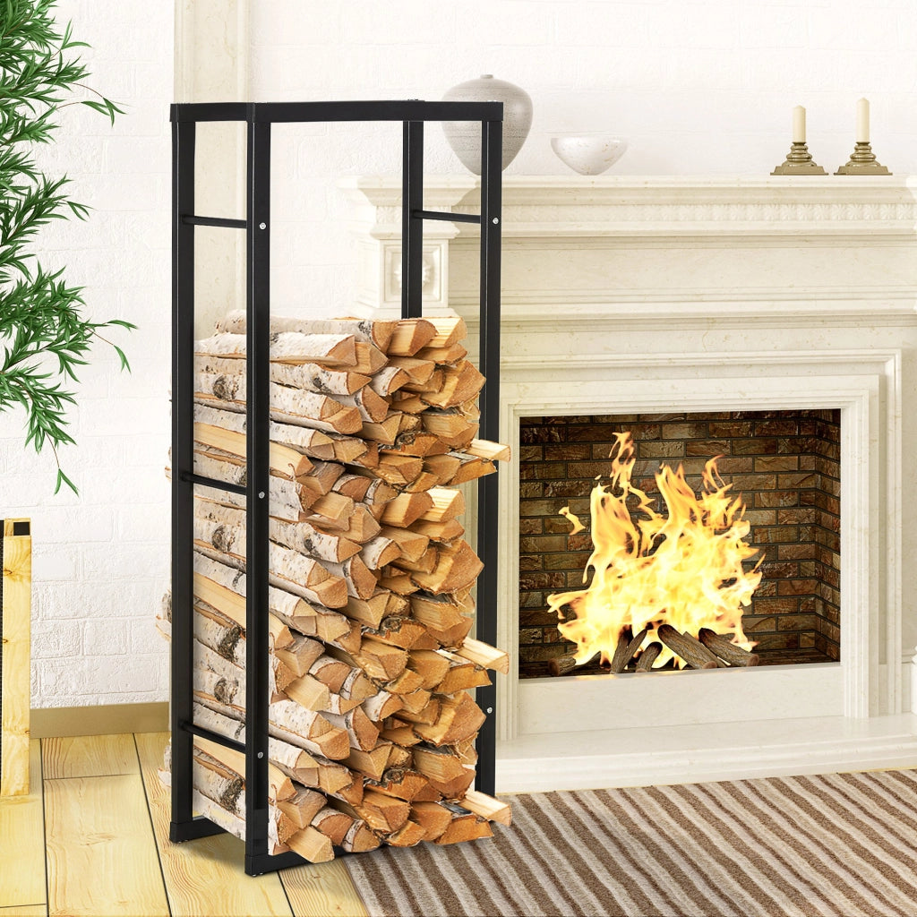 EasyComfort Porta Legna Verticale in Metallo Nero da Interni ed Esterni con Portata 100 kg max, 60x25x150 cm