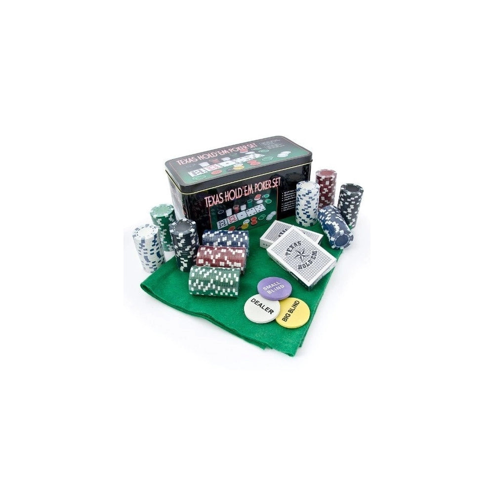 Trade Shop - Set Cofanetto Poker Texas Holdem Fiches Chips Professionale Scatola Di Latta -