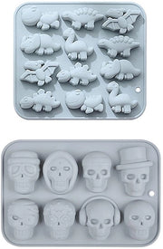 Forma di biscotti a forma di dinosauro/cranio - Muffiniera in silicone - Forma creativa - Forma di cubetti di ghiaccio - Ecologica - Dimensioni 16,6x14,7 cm/19x12,7 cm
