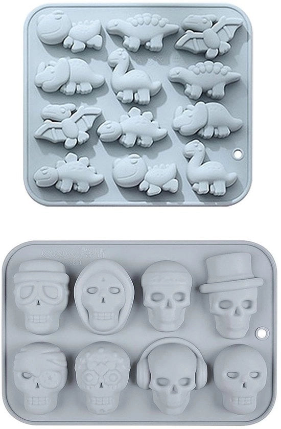 Forma di biscotti a forma di dinosauro/cranio - Muffiniera in silicone - Forma creativa - Forma di cubetti di ghiaccio - Ecologica - Dimensioni 16,6x14,7 cm/19x12,7 cm