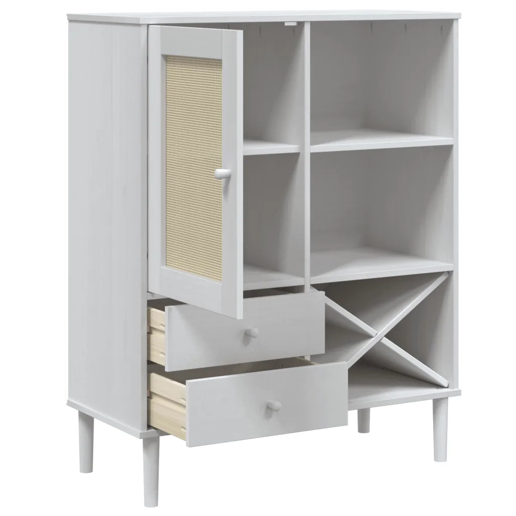 Credenza-Buffet-Armadio da cucina SENJA Aspetto Rattan Bianco 90x40x112cm Massello Pino 547575