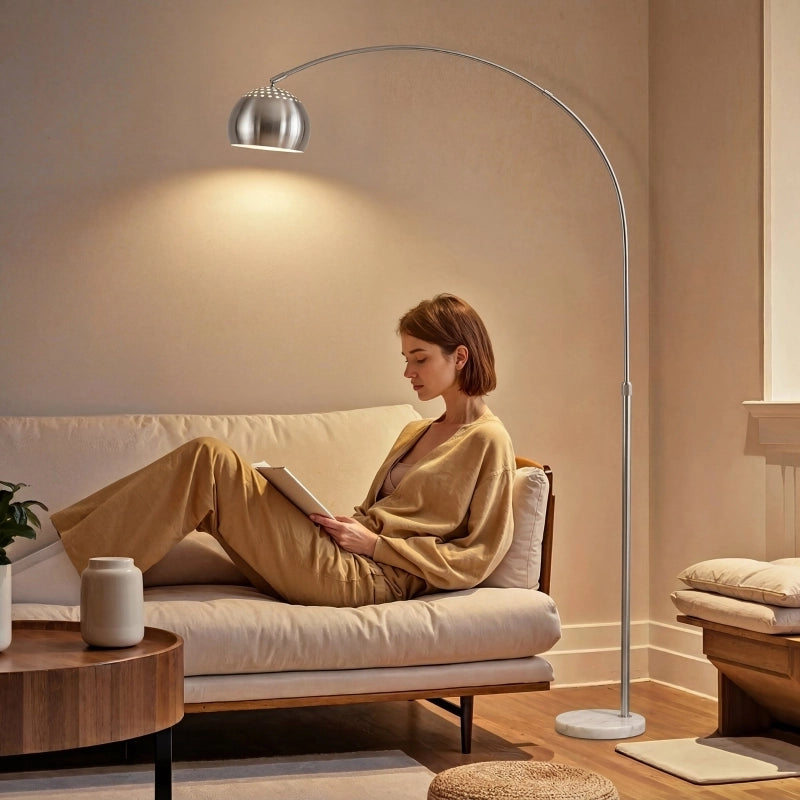 LAMPADA DA TERRA ad arco 167 cm argento con base in marmo