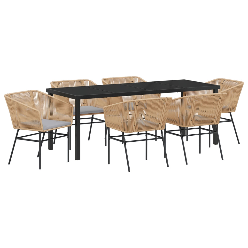 Set da Pranzo da Giardino 7 Pezzi con Cuscini Marrone Polyrattan