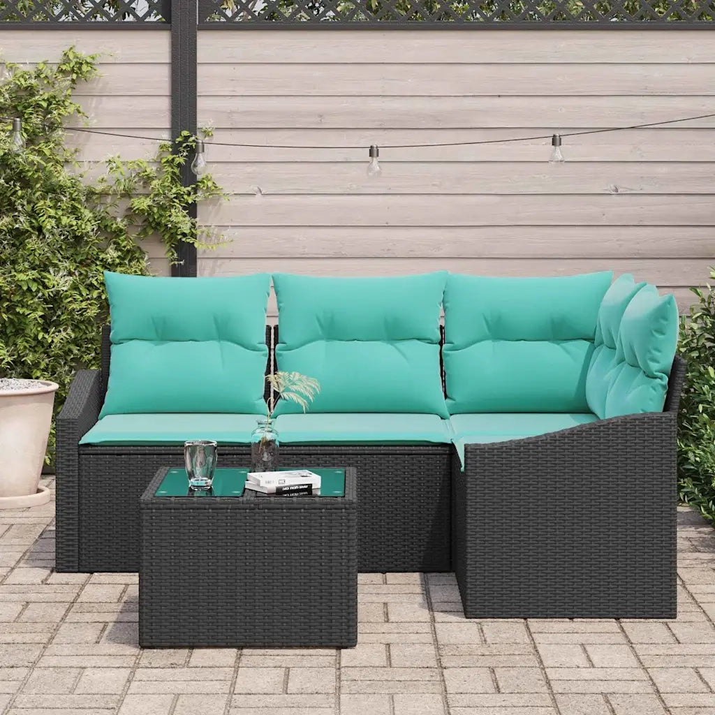 Set di divani con cuscino 5 pcs Nero polyrattan