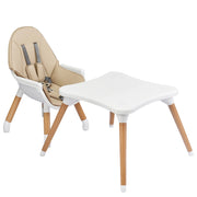 Seggiolone 4 in 1 con cintura di sicurezza a 5 punti, Vassoio smontabile e regolabile in 4 posizioni e cuscino in PU Beige-Seggioloni