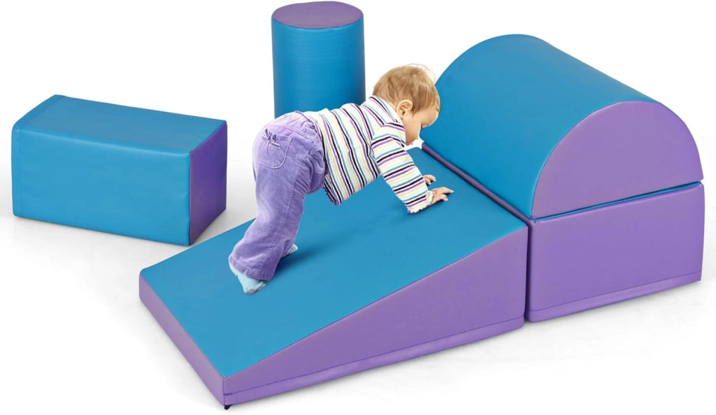 Set di 5 Blocchi con Diverse Forme e Colori, Giocattolo per Arrampicata e Strisciamento, Aiuta i Bambini a Crescere (Blu e viola)