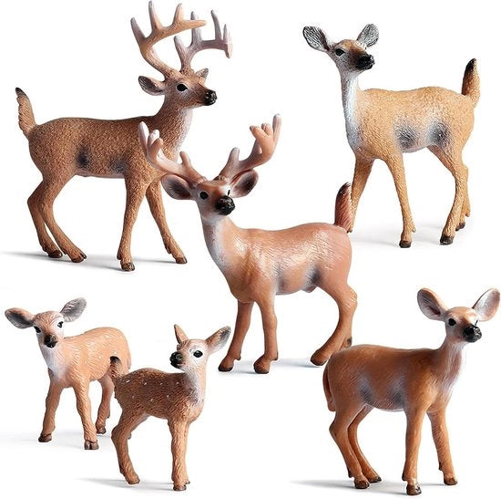 6 pezzi Figure di Cervo con Coda Bianca in Plastica Animali da Giardino - Decorazioni per Torta Cupcake per Feste da Giardino