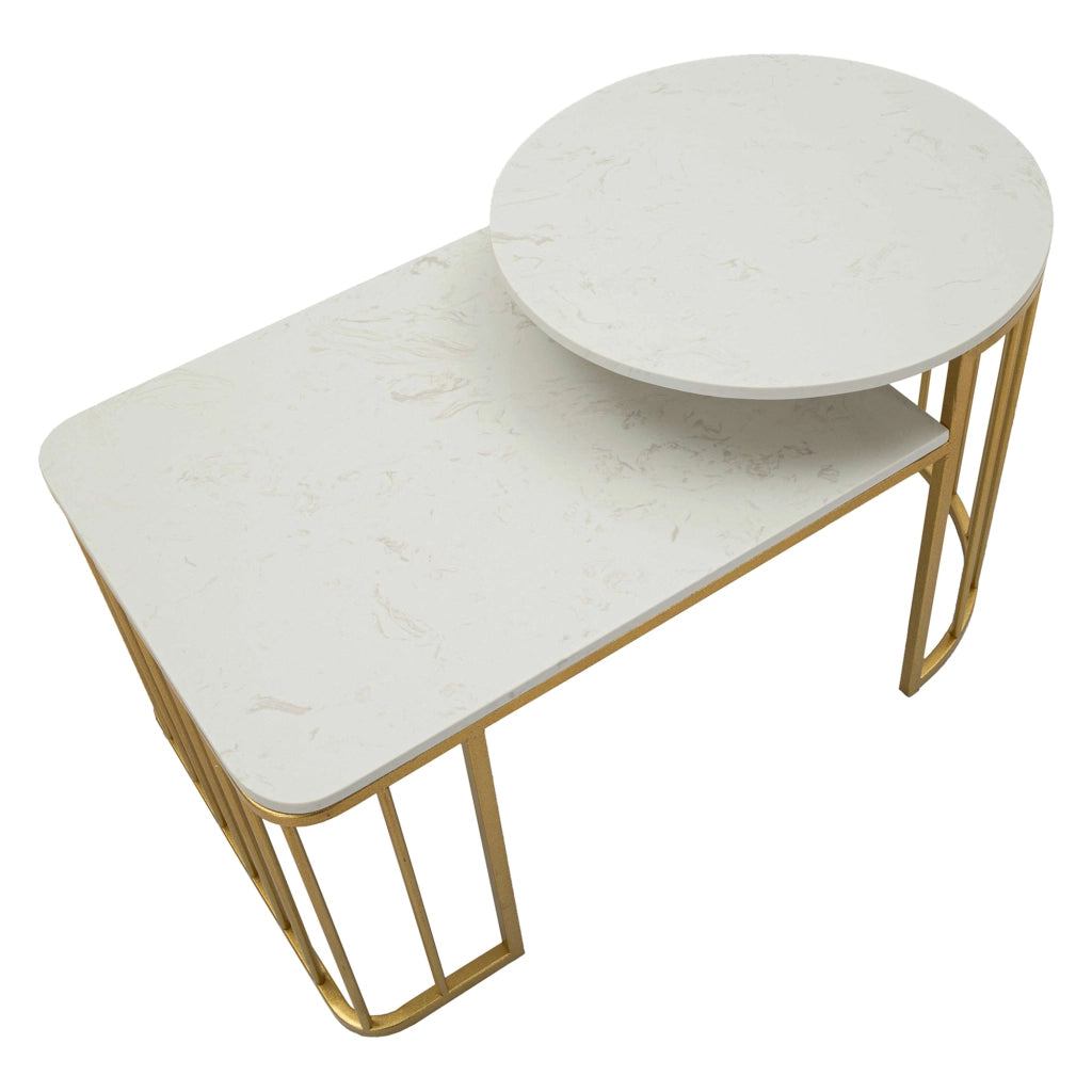 Fabara, Tavolino da Salotto Forma Rettangolare, 90x90x50h cm Bianco Marmo