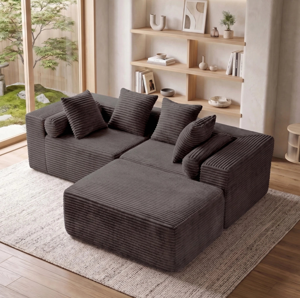 Divano modulare con chaise longue; 266x110x60;01 cm; nero; schiuma e molle